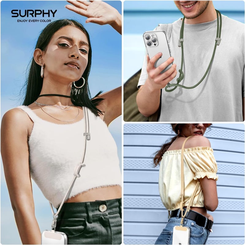 SURPHY Phone Lanyard, Adjustable Phone Strap Crossbody with 2 Pack Cell Phone Tether Tab, Premium Metal Buckles, Skin-Friendly, Universal Cell Phone Lanyard Crossbody for Women and Men, Khaki - Image 5
